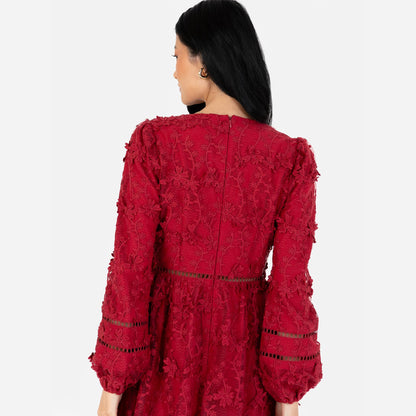 Robe midi Maya Deluxe pour femme, ornée de broderies florales en dentelle