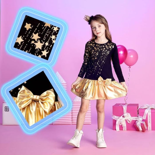 Robes VIKITA pour grandes filles, dorées et noires, vêtements de Noël pour enfants de 9 à 10 ans