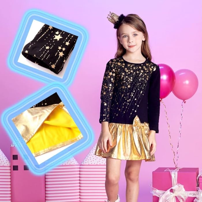 Robes VIKITA pour grandes filles, dorées et noires, vêtements de Noël pour enfants de 9 à 10 ans