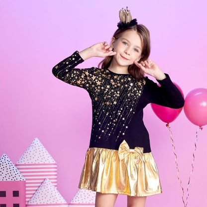 Robes VIKITA pour grandes filles, dorées et noires, vêtements de Noël pour enfants de 9 à 10 ans
