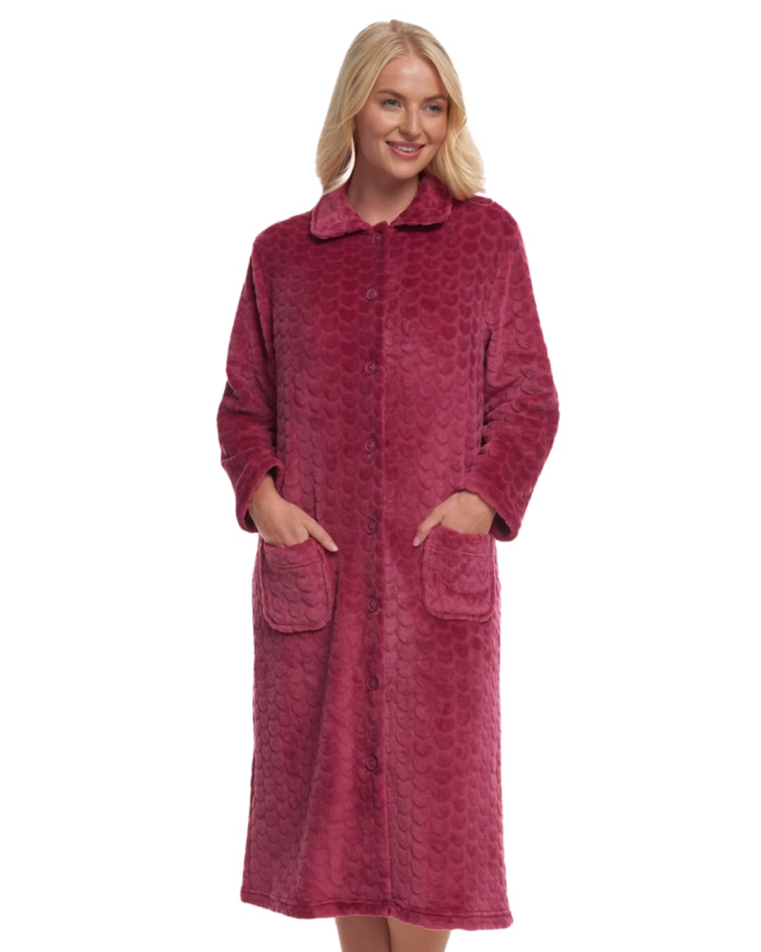 Suzy & Me Peignoir pour femme, en polaire douce gaufrée et boutonnée taille 44-46