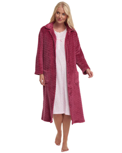 Suzy & Me Peignoir pour femme, en polaire douce gaufrée et boutonnée taille 44-46