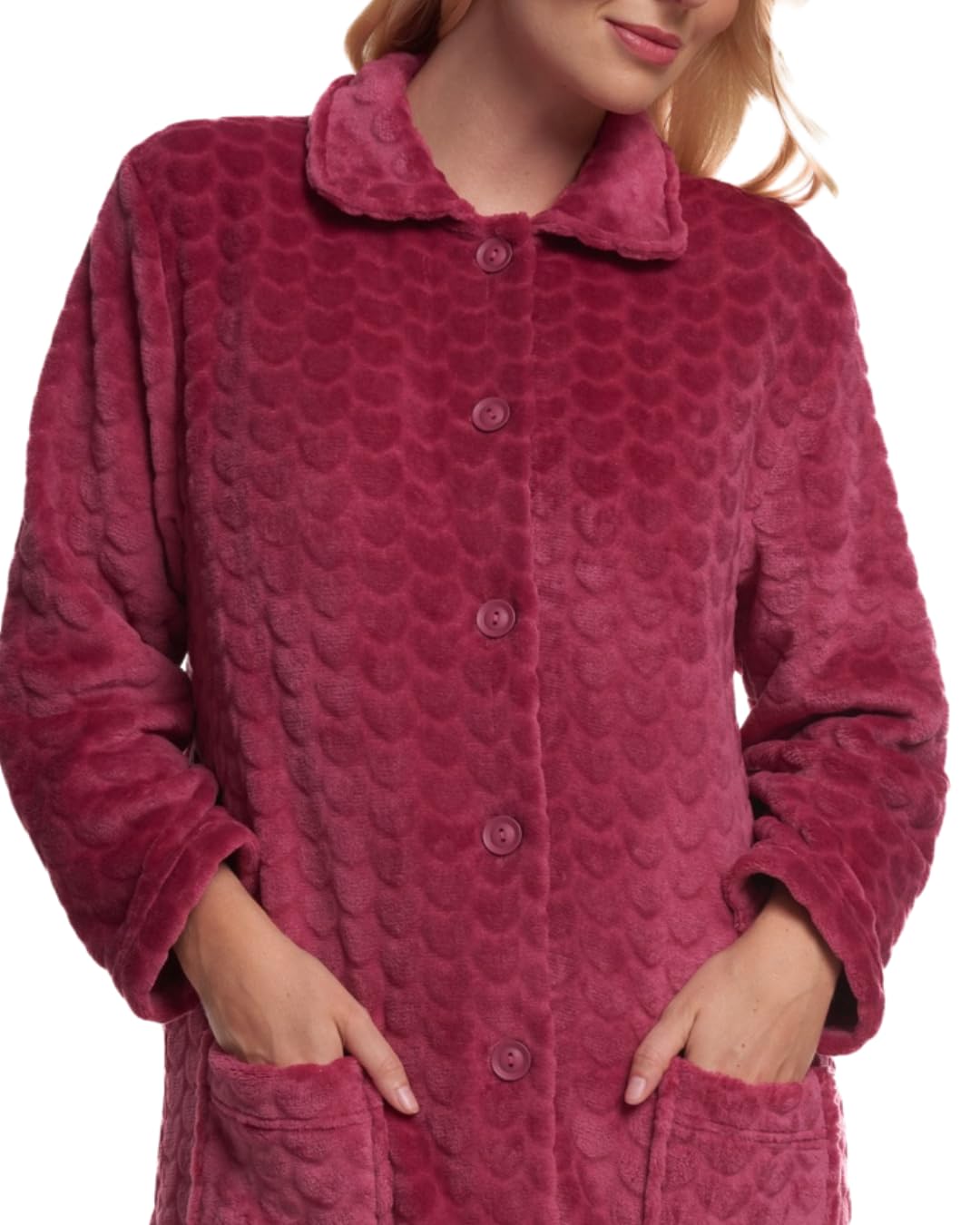 Suzy & Me Peignoir pour femme, en polaire douce gaufrée et boutonnée taille 44-46