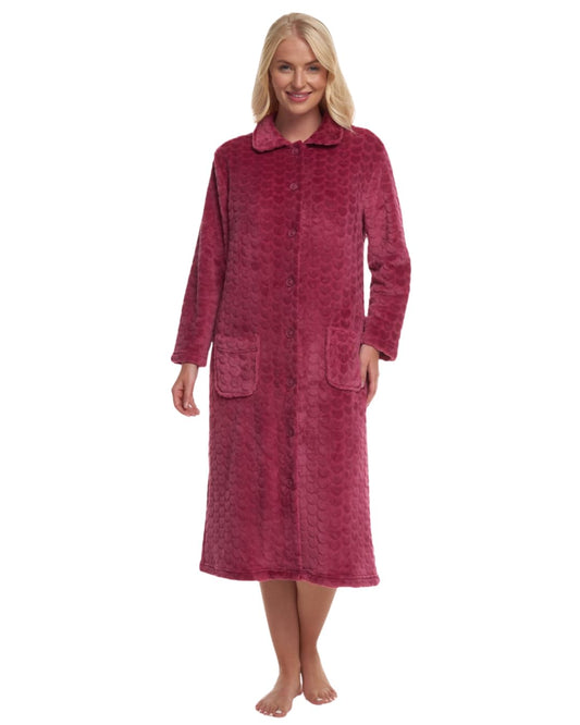 Suzy & Me Peignoir pour femme, en polaire douce gaufrée et boutonnée taille 44-46