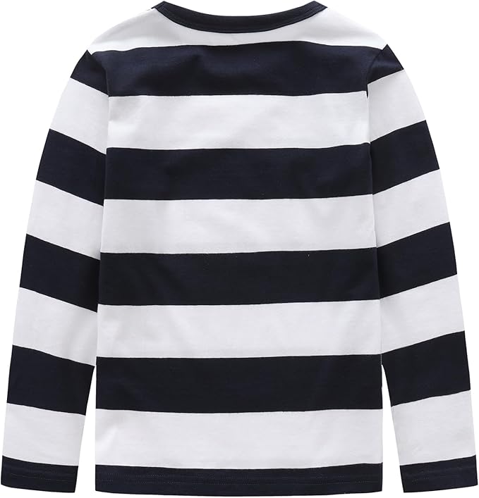 T-shirt rayé à manches longues pour enfants (garçons et filles), rayures noires et blanches, 11-12 ans