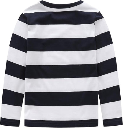 T-shirt rayé à manches longues pour enfants (garçons et filles), rayures noires et blanches, 11-12 ans
