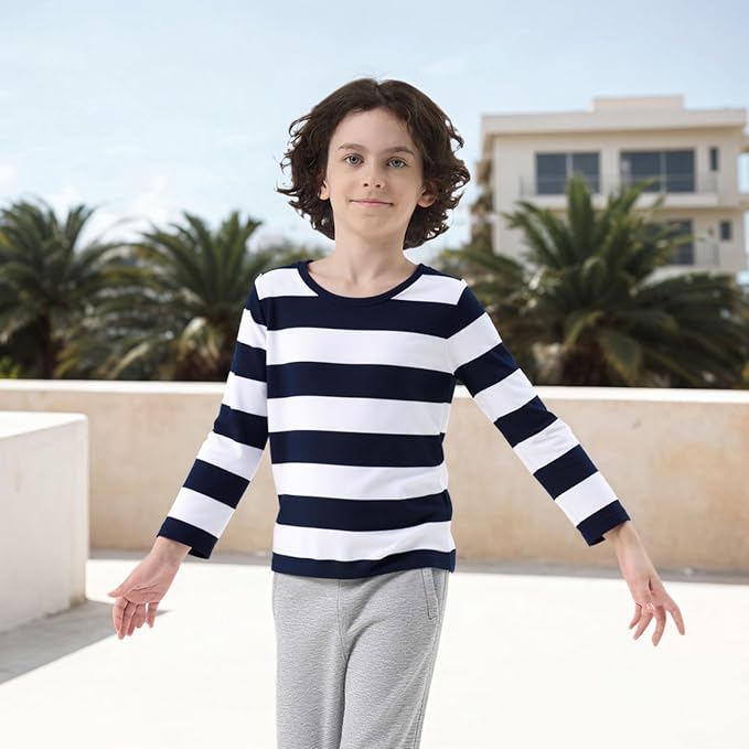T-shirt rayé à manches longues pour enfants (garçons et filles), rayures noires et blanches, 11-12 ans
