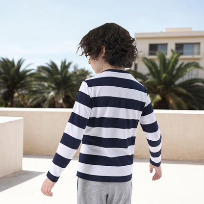 T-shirt rayé à manches longues pour enfants (garçons et filles), rayures noires et blanches, 11-12 ans