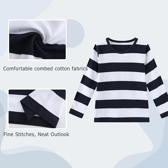 T-shirt rayé à manches longues pour enfants (garçons et filles), rayures noires et blanches, 11-12 ans