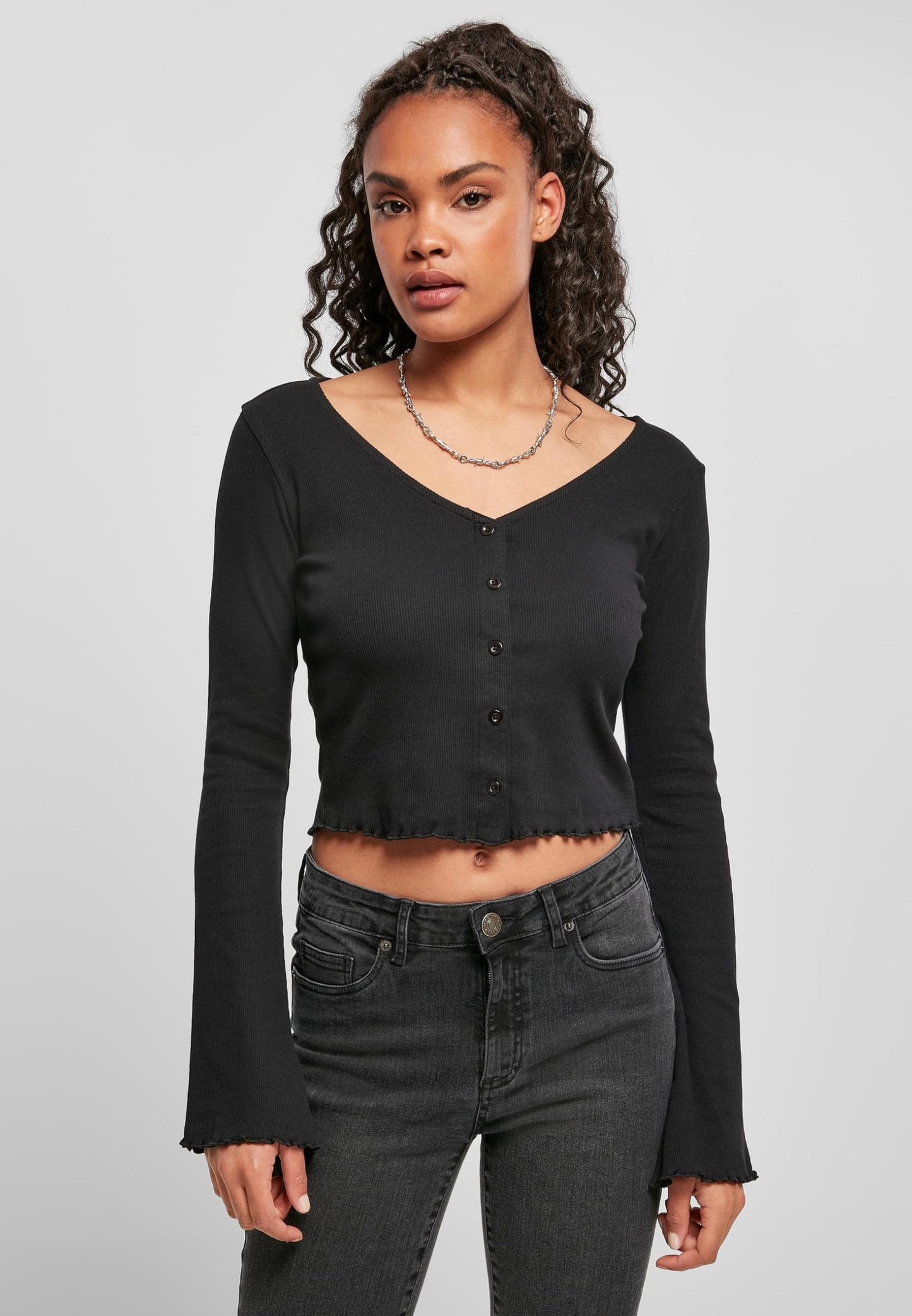 Urban Classics Gilet court côtelé pour femme, noir, taille S