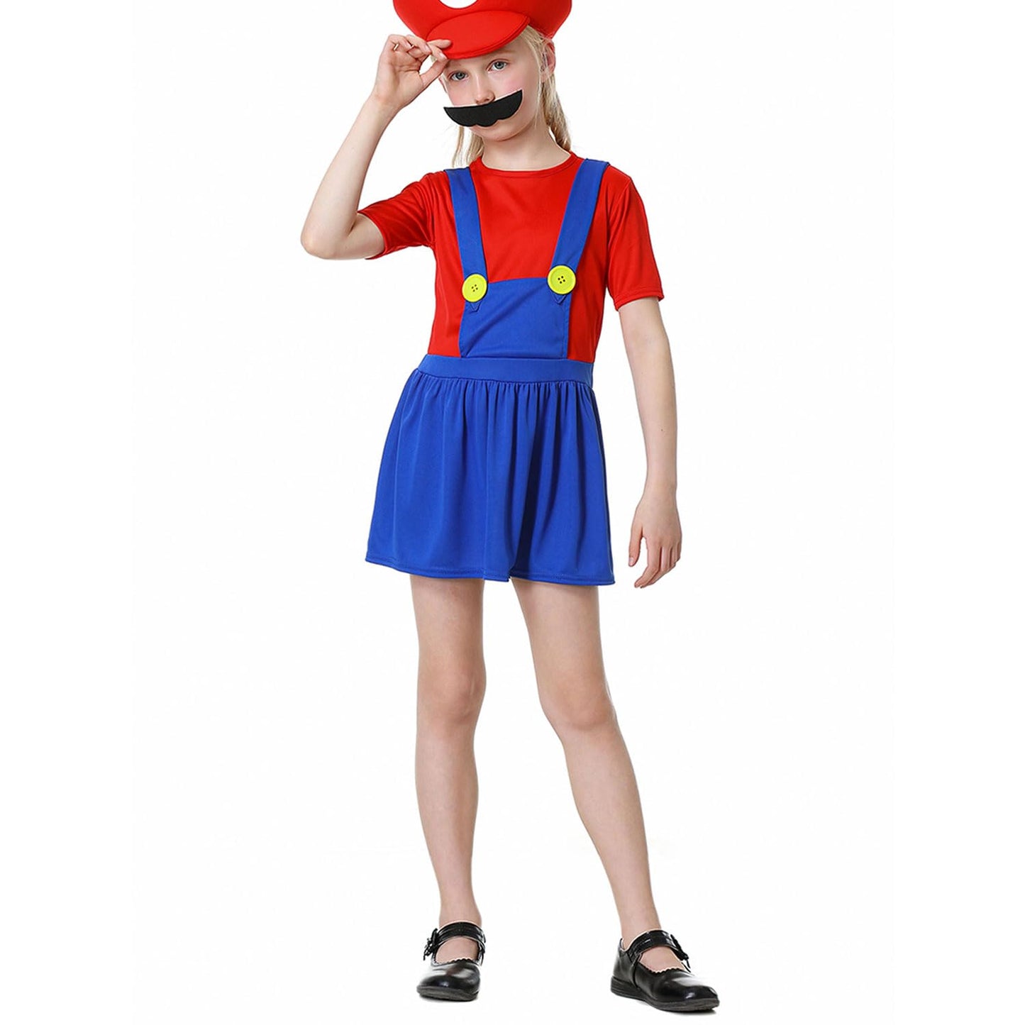 VISVIC Déguisement Super Brothers Plombier, comprenant combinaison, chapeau et moustache, idéal pour Halloween et le carnaval. Convient aux hommes, femmes, garçons et filles. Rouge, taille L (fille)