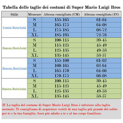 VISVIC Déguisement Super Brothers Plombier, comprenant combinaison, chapeau et moustache, idéal pour Halloween et le carnaval. Convient aux hommes, femmes, garçons et filles. Rouge, taille L (fille)