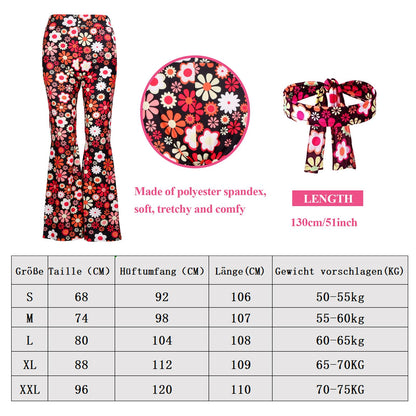 YADODO Costume hippie pour femme : pantalon évasé, lunettes, bandeau, années 60-70, taille XL