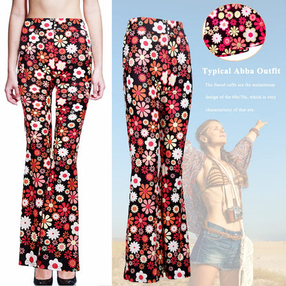 YADODO Costume hippie pour femme : pantalon évasé, lunettes, bandeau, années 60-70, taille XL