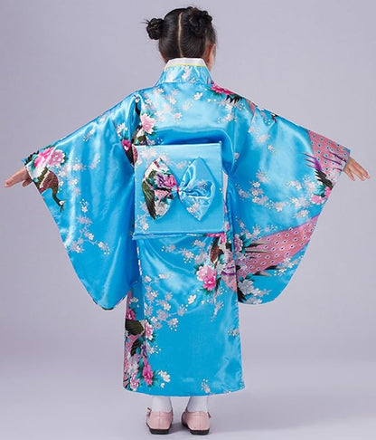 Yukata pour enfant, style japonais vintage – Robe traditionnelle en soie pour fille, peignoir, toge de mariage ou de spectacle 140 cm (7-8 ans)