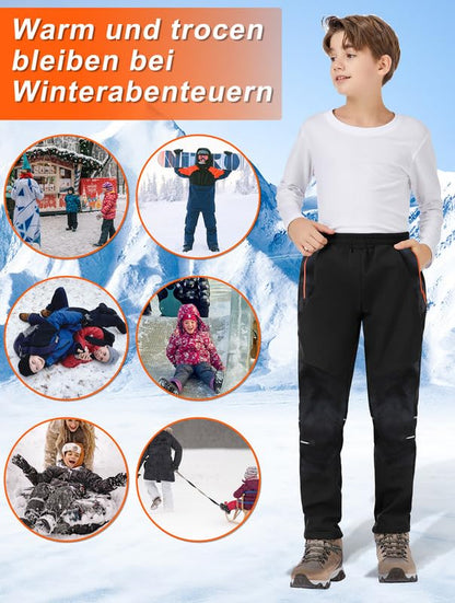 Zzkouine Pantalon softshell chaud d'hiver pour enfant, pantalon de randonnée, pantalon de neige imperméable avec doublure polaire pour garçon