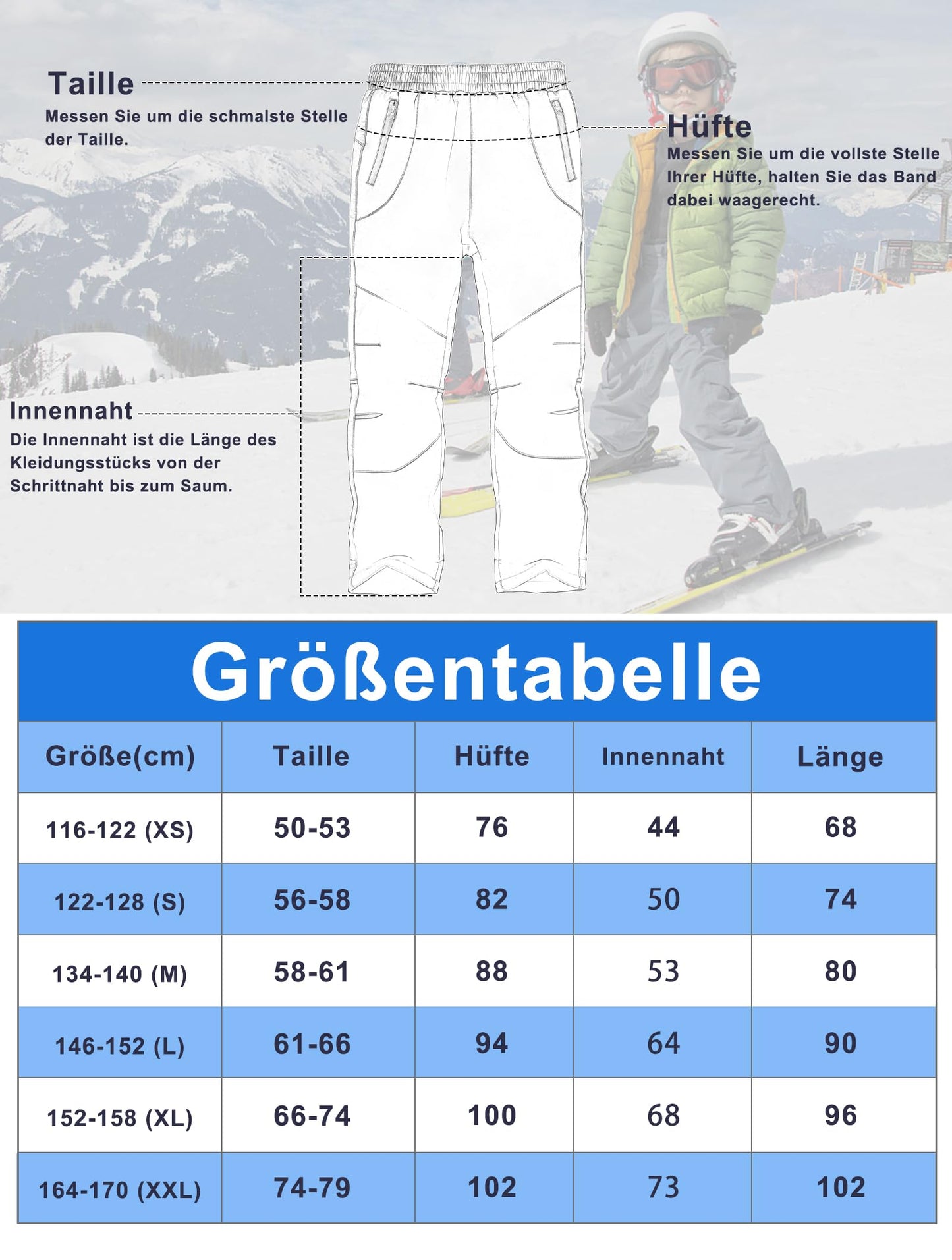 Zzkouine Pantalon softshell chaud d'hiver pour enfant, pantalon de randonnée, pantalon de neige imperméable avec doublure polaire pour garçon