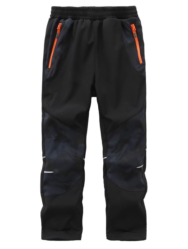 Zzkouine Pantalon softshell chaud d'hiver pour enfant, pantalon de randonnée, pantalon de neige imperméable avec doublure polaire pour garçon