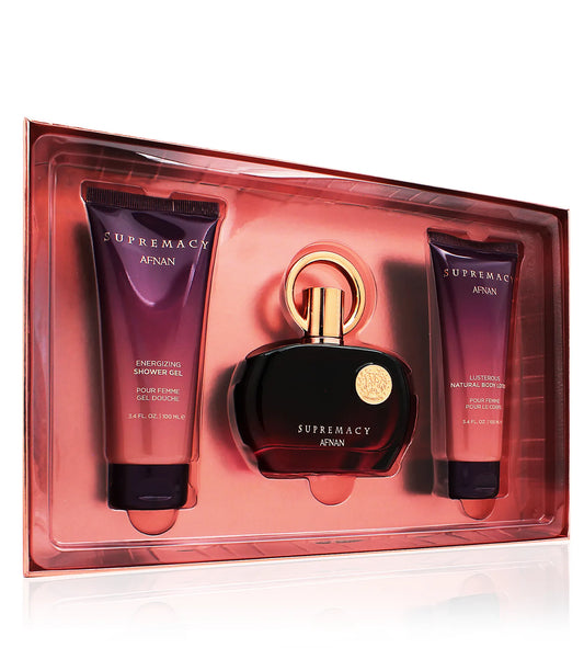 Afnan Supremacy Purple gift set for women eau de parfum 100 ml + shower gel 100 ml + body lotion 100 ml