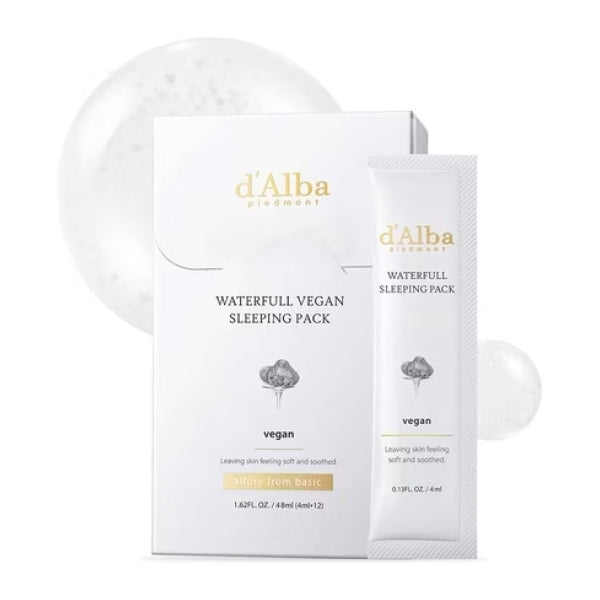 Mascarilla facial nocturna vegana Waterfull de d'Alba, no lavable, 12 unidades de 4 ml