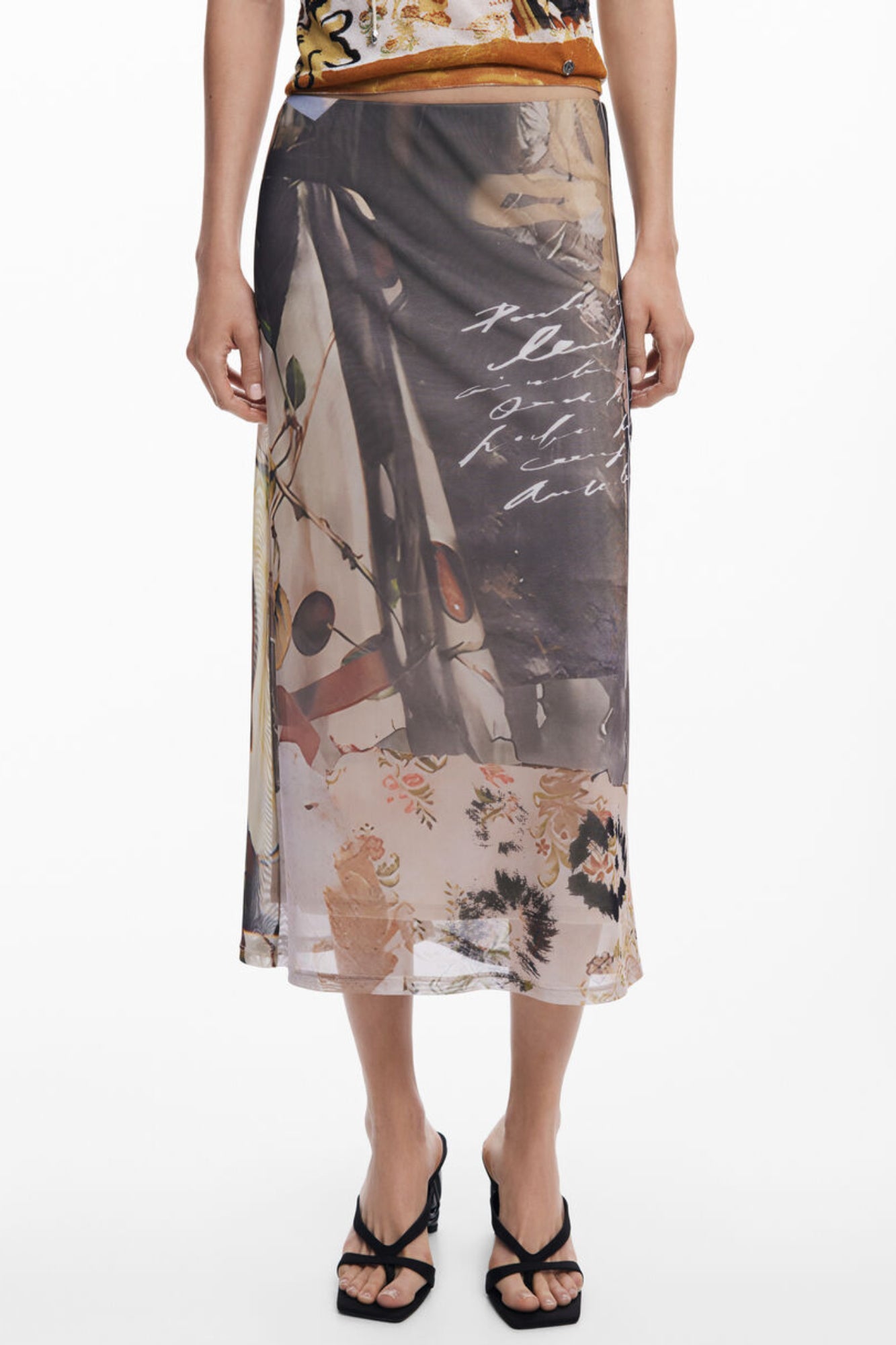 DESIGUAL WOMEN'S BEIGE LONGUETTE SKIRT