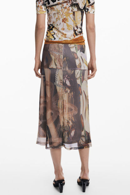 DESIGUAL WOMEN'S BEIGE LONGUETTE SKIRT