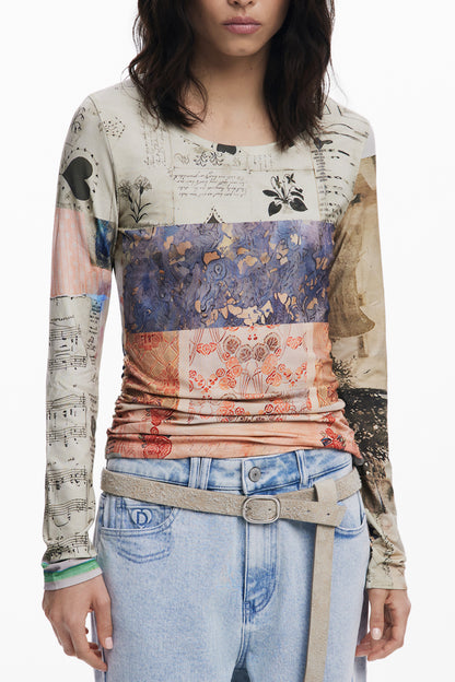 DESIGUAL WOMEN'S LONG-SLEEVE T-SHIRT BEIGE