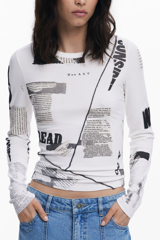 T-SHIRT À MANCHES LONGUES FEMME DESIGUAL BLANC