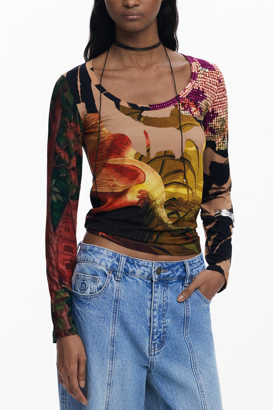 T-SHIRT À MANCHES LONGUES FEMME DESIGUAL, MARRON