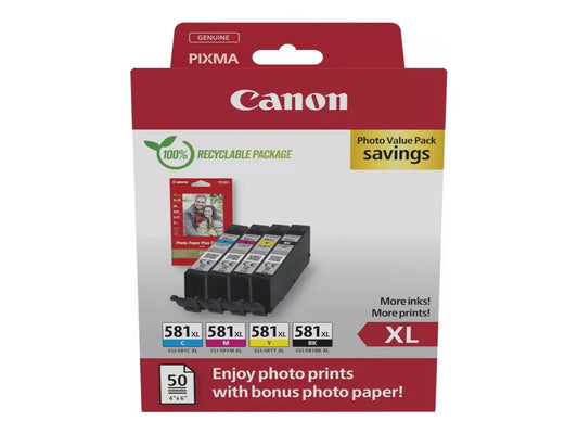 Canon CLI-581XL C/M/Y/BK Photo Value Pack - Réservoir d'encre/kit papiers - 2052C006 CANON