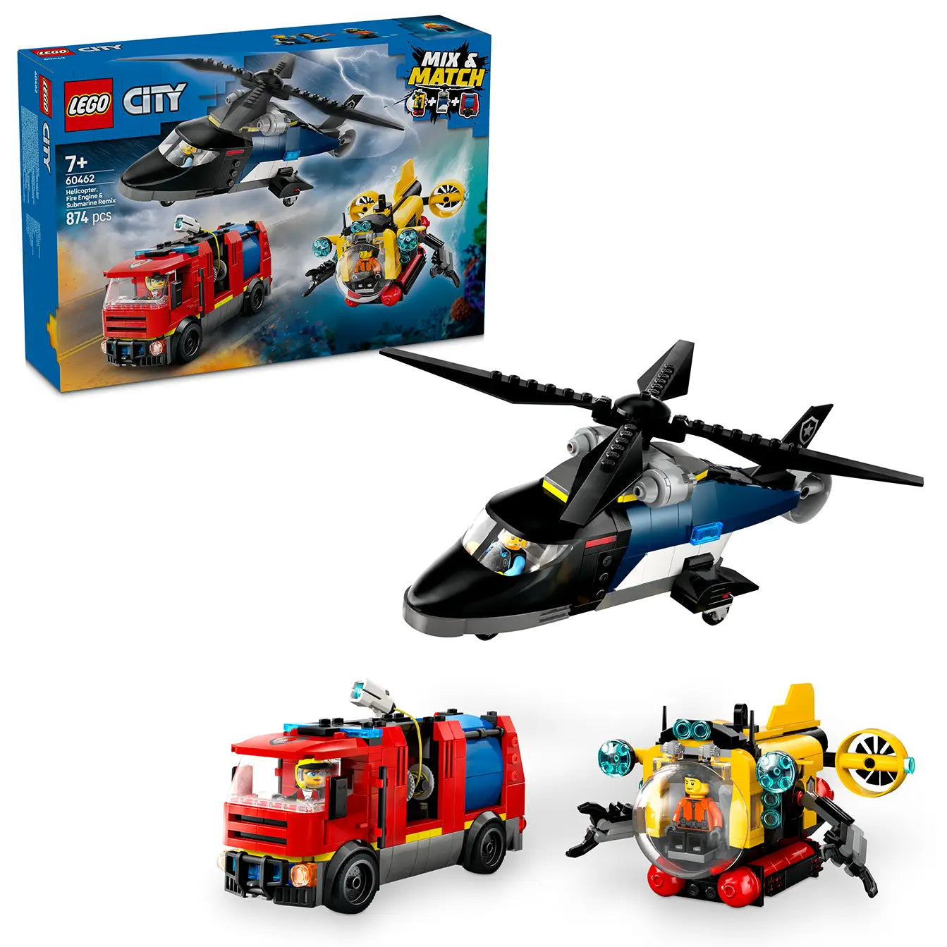 LEGO® City 60462 Helicopter, Fire Truck & Submarine Remix