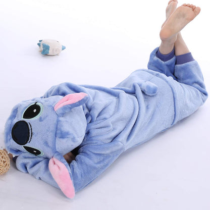 mauea Ensemble pyjama enfant unisexe, combinaison chaude, motif Stitch bleu, taille 130/140 cm