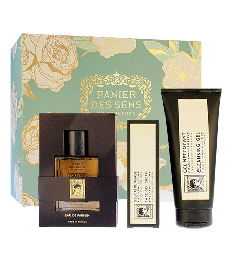 Panier Des Sens L'Olivier Eau de Parfum 50 ml + Gel Nettoyant Visage, Corps et Cheveux 200 ml + Gel Crème Visage 75 ml Coffret Homme