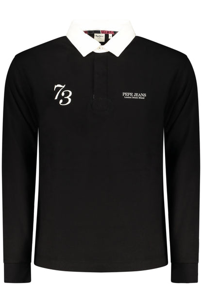PEPE JEANS MEN'S LONG-SLEEVED POLO SHIRT, BLACK