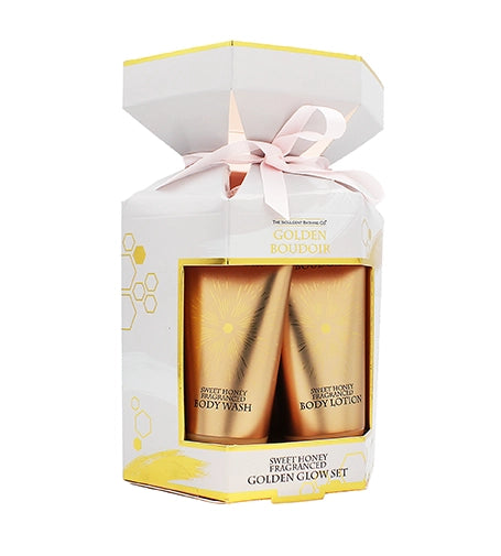 The Indulgent Bathing Co. Golden Boudoir SET (BW 50ml + BL 50ml + Shower Puff)