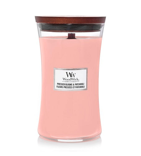 WoodWick Pressed Blooms & Patchouli scented candle with wooden wick 609,5 g
