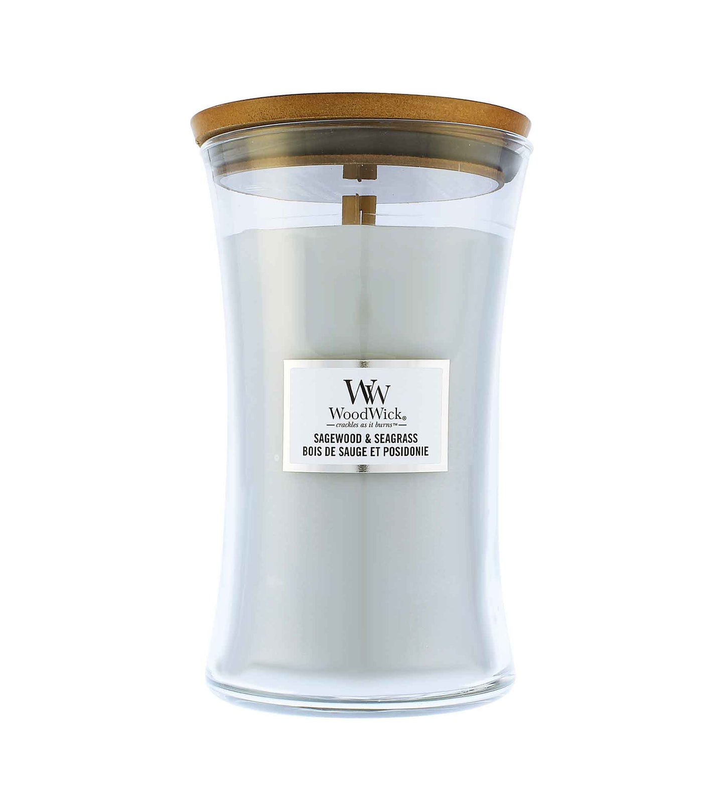 Woodwick Sagewood & Seagrass vonná svíčka s dřevěným knotem 609 g
