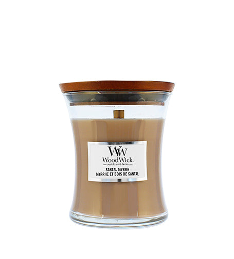 WoodWick Santal Myrrh vonná svíčka s dřevěným knotem 275 g