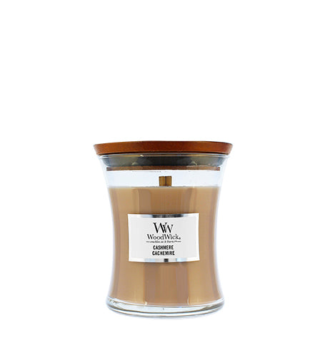 WoodWick Sklo malé/Cashmere vonná svíčka s dřevěným knotem 85 g