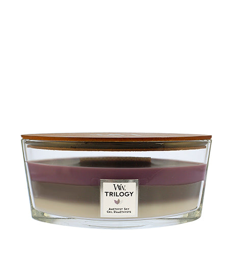 WoodWick Trilogy Amethyst Sky vonná svíčka s dřevěným knotem 453,6 g