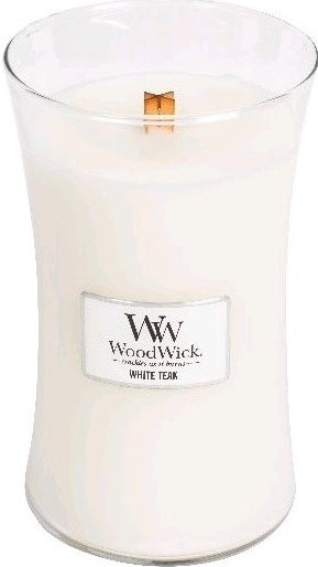 WoodWick White Teak scented candle with wooden wick 609,5 g