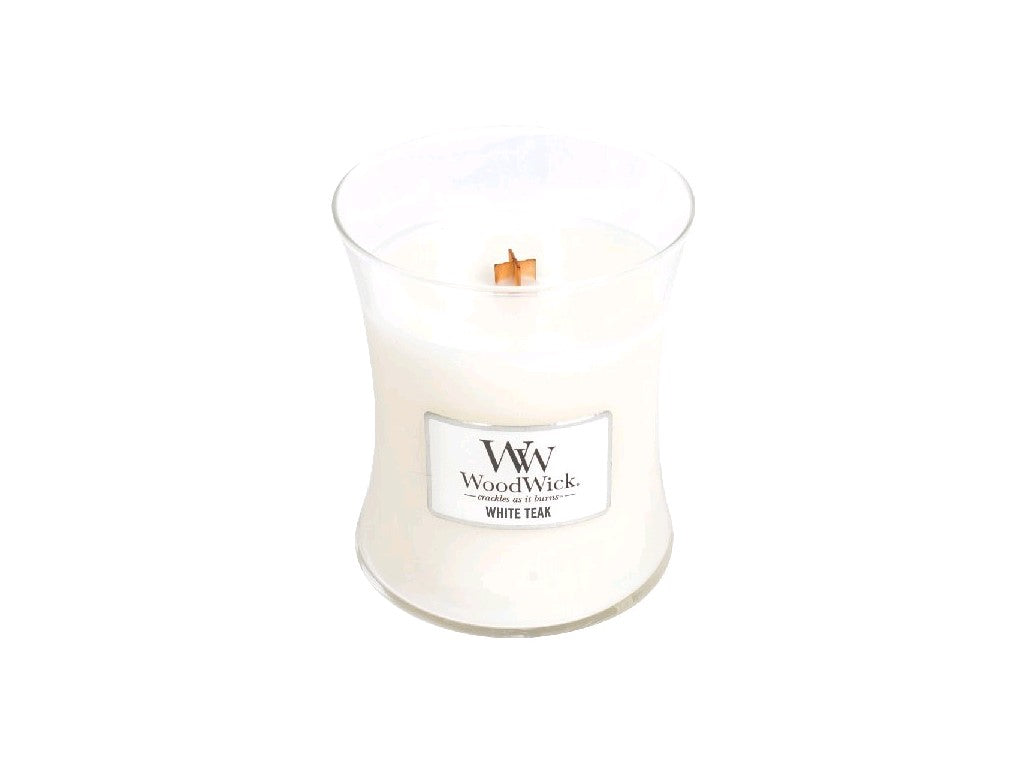 WoodWick White Teak scented candle with wooden wick 275 g