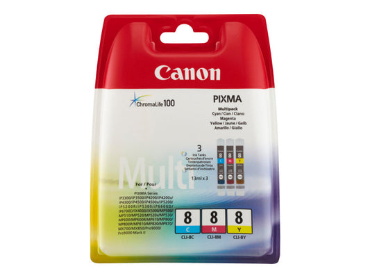 Canon CLI-8 Multipack - Pack de 3 - jaune, cyan, magenta - original - réservoir d'encre - pour PIXMA iP6600D, iP6700D, Pro9000, Pro9000 Mark II Super Promo PC
