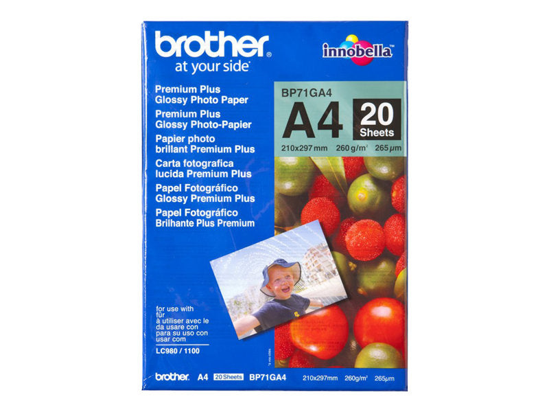Brother Innobella Premium Plus BP71GA4 - Papier photo brillant - A4 (210 x 297 mm) - 260 g/m2 - 20 feuille(s) - pour Brother DCP-J562, J785, MFC-J5620, J5720, J5820, J6975, J730, J830, J900, J987, J990, T800 Super Promo PC