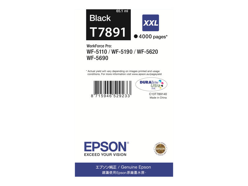 Epson T7891 - 65.1 ml - taille XXL - noir - originale - cartouche d'impression - pour WorkForce Pro WF-5110DW, WF-5190DW, WF-5190DW BAM, WF-5620DWF, WF-5690DWF, WF-5690DWF BAM Super Promo PC