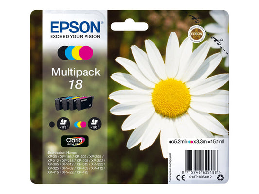 Epson 18 Multipack - Pack de 4 - 15.1 ml - noir, jaune, cyan, magenta - original - cartouche d'encre - pour Expression Home XP-212, 215, 225, 312, 315, 322, 325, 412, 415, 422, 425 Super Promo PC