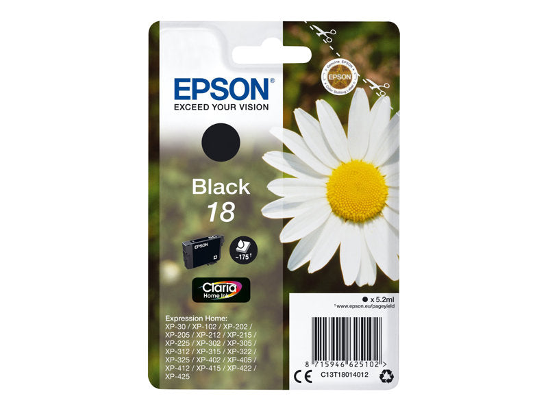 Epson 18 - 5.2 ml - noir - original - emballage coque avec alarme radioélectrique/ acoustique - cartouche d'encre - pour Expression Home XP-212, 215, 225, 312, 315, 322, 325, 412, 415, 422, 425 Super Promo PC